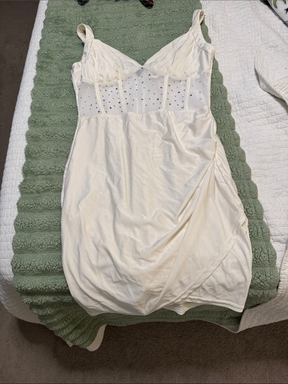 privy Cream Rhinestone Accent Slip Dress